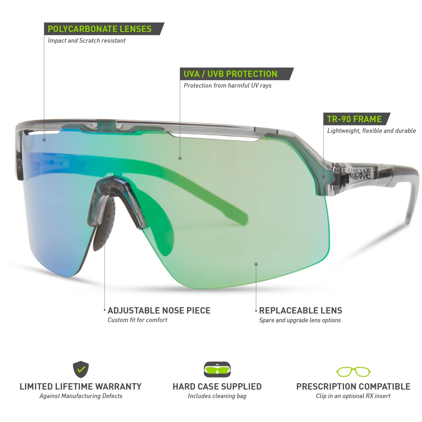 Crypto Air Crystal Smoke Sunglasses - Green Mirror Lens